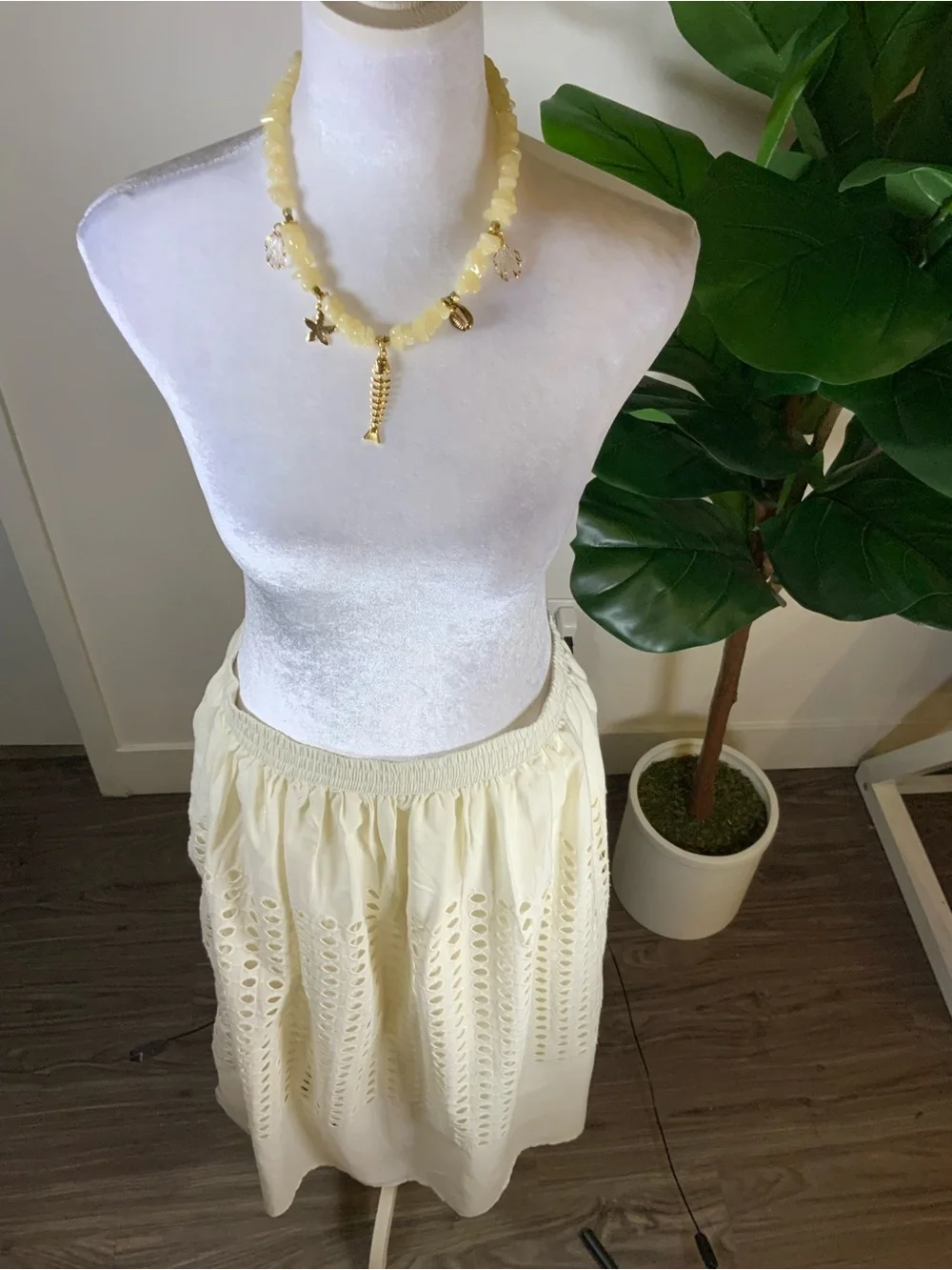 Jennifer n Grace Cream Eyelet Maxi Skirt with Elastic Waist
